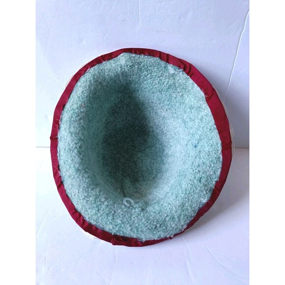 Vintage Handmade Wool Clouche Hat Floral Ribbon Crochet Lined Blue Hat OSFA main image 4